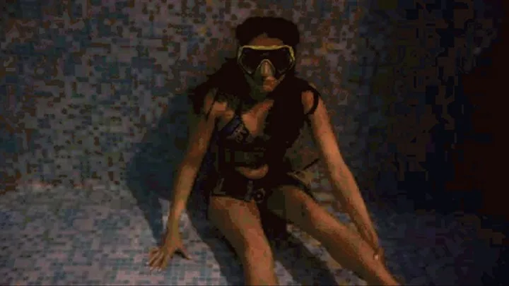 Lana tries to hold breath underwater.