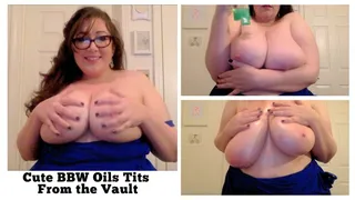Cute BBW Oils Tits and Plays with Them- From the Vault