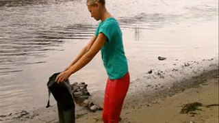 Christina in red Slinkystylez Leggins and Waders