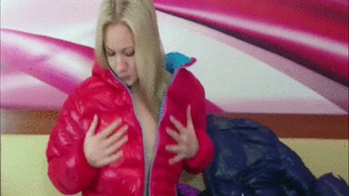 Sexy Christina plays with various down jackets