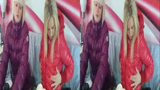 3D Christina and Nikki playing with down jackets