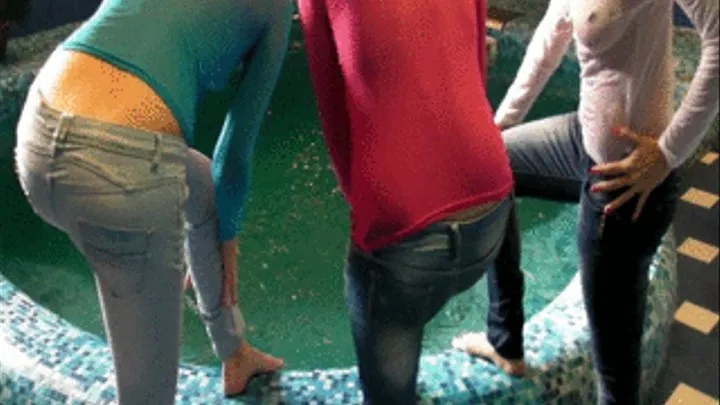 3 Girls in Jeans in a swimming pool