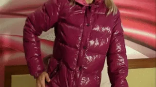 Dildo fucking in pink Moncler down jacket