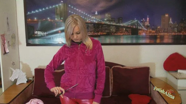 Christina cutting 2 jackets with bound tits