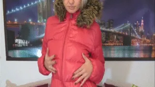 Christinas down jacket and pantyhose strip tease