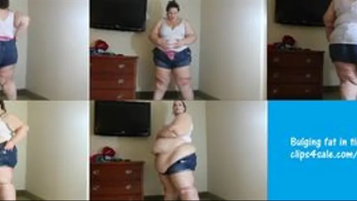 Bulging fat, pregnant belly in tiny shorts!