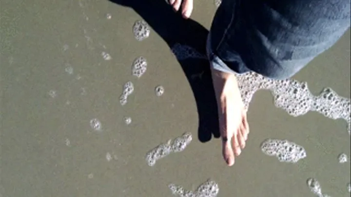 Walking along the beach and through the lapping waves