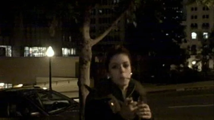 2 Girls Smoking Outdoors at Night