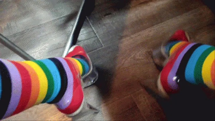 Rainbow striped socks and stripper heels