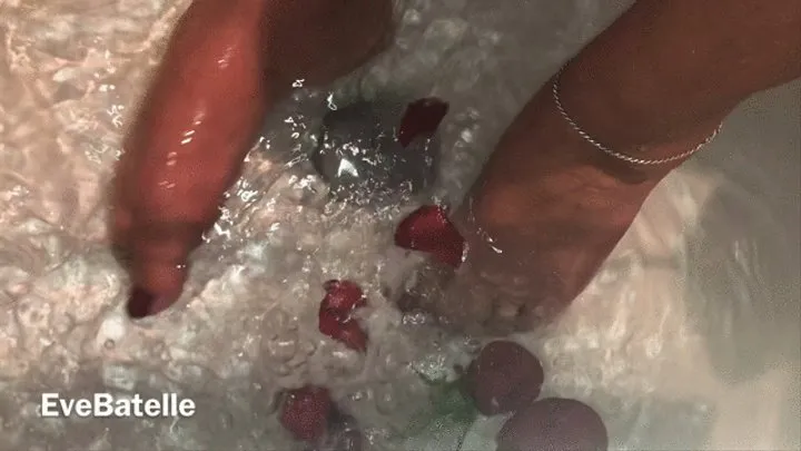 Bath Tub Bubbles And Rose Pedals For My Barefeet