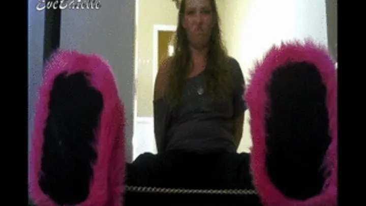 Slipper In Leg Shackles & Huge Pink Fuzzy Slippers