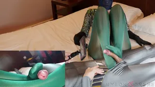 204 Nora Fox snake costume Footjob with green nylon