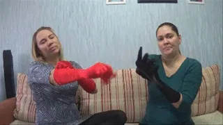 HOT KISSING AND SUCKING TONGUES WEARING SATIN GLOVES (s)