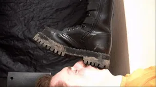 flo384h, Face under Her very dirty Steel combat boots, scene 2 of 3