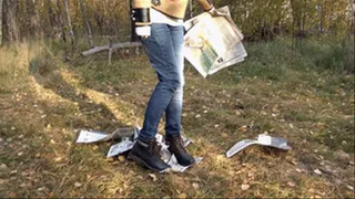 fc009h, Crazy lonely chick scatters newspapers on a glade