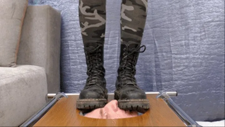 Teenage girl in military pants and Doc Martens shoes tramples my face (part 5 of 5), flo063x