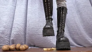 18 yo girl in black Doc Martens boots mercilessly squashes potatoes, fc138h