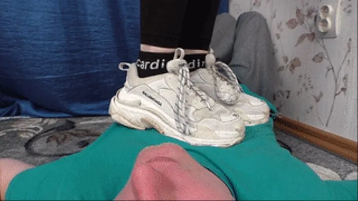 Teenage cutie in Balenciaga sneakers tests man`s body on strength, vf2730x