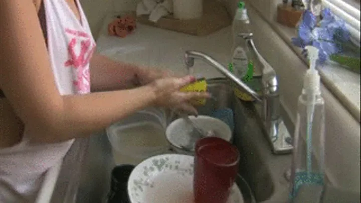 Sweaty titty shot DISHWASHING afternoon hand rub wet