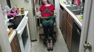 Jeans and high heel Bbw Damsel tied up in Kitchen! Request clip