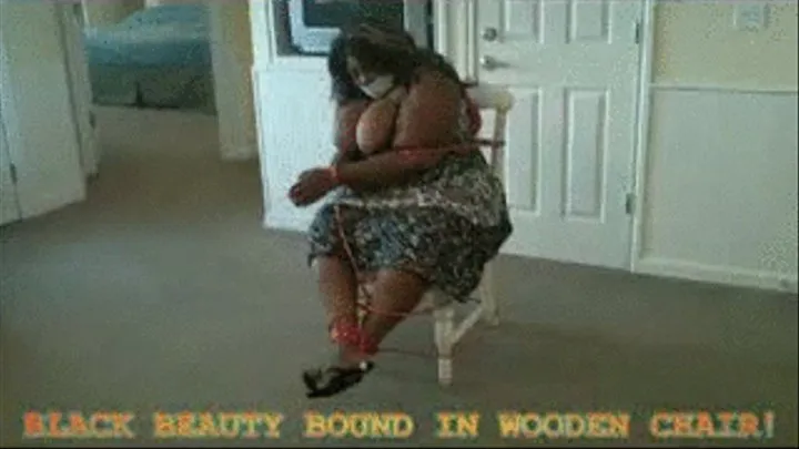 Big Busty Black Bound Beauty struggles in Wooden Chair!