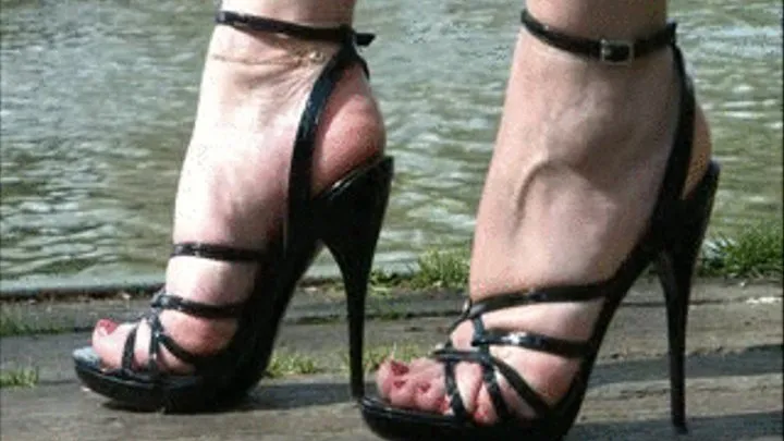 patent sandals dangling