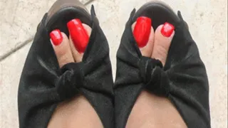 Designer black suede wooden high heel peep toe mules 3
