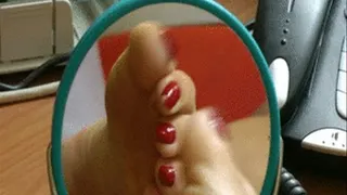 Toewiggling right foot in the little mirror