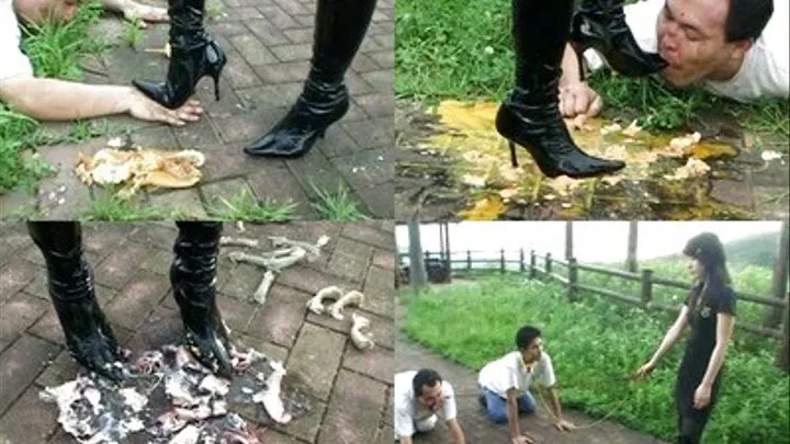 Instead of feeding her slaves after a long walk, domme crushes their foods! - Full version ( - AVI Format)