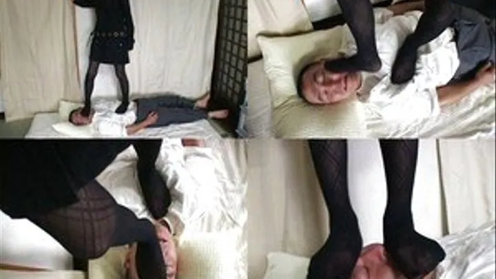 Napping man is beaten up as domme steps on his body - Part 2 (Faster Download - )