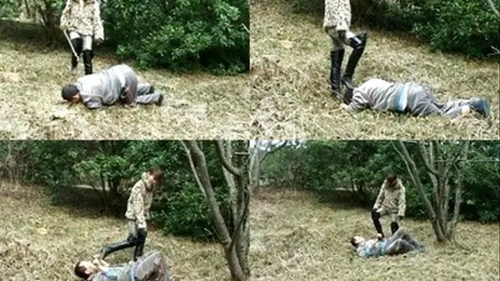 Feeble man is punished in the woods with continuous kicking - Full version ( - AVI Format)