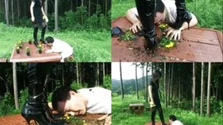 After slave eats food, domme still feeds him with plants! - Part 2 (Faster Download - )