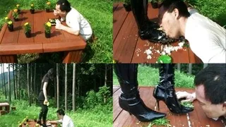 After slave eats food, domme still feeds him with plants! - Part 1 ( - AVI Format)