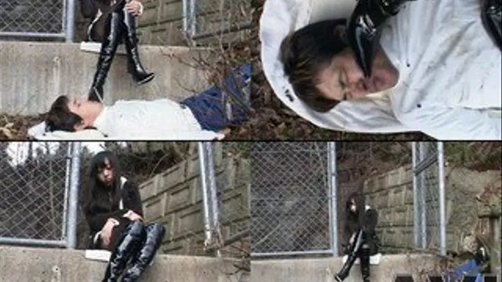 Man is on the ground, while domina is trampling on his weak body - Part 4 (Faster Download - )