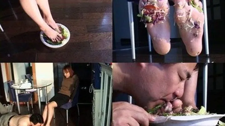 Veggie salad is mixed using domme's feet - Full version ( - AVI Format)