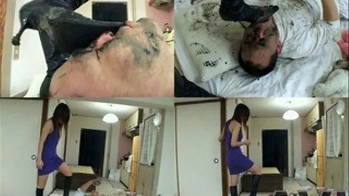 Dirt is all over man's face and clothes after domina steps on his entirety - Part 2 (Faster Download - )