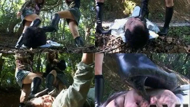 Two dominas unit as they beat man in the forest using their boots! - Full version (Faster Download - )