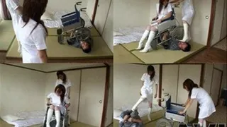 As one nurse rides the wheelchair, the other positions her on man's body - Full version (Faster Download - )