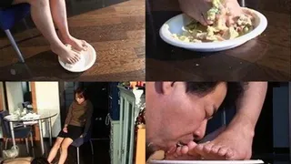 Mistress mashes her slave's food with her feet - Full version ( - AVI Format)