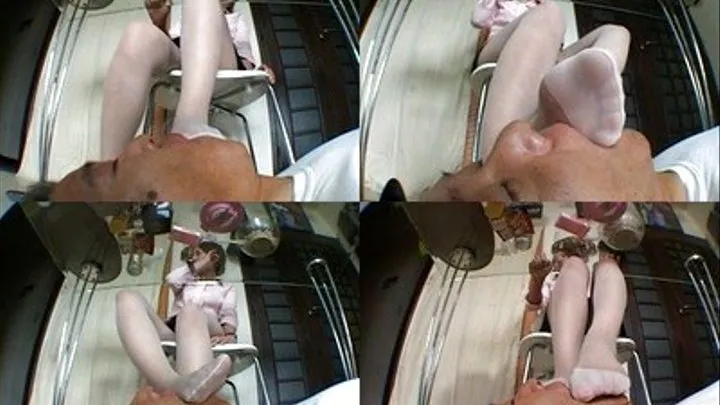 Man positions under the table as domme eats and relaxes her feet on him - Part 4 ( - AVI Format)