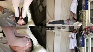 Sleepyhead is awaken when domme steps on his body and face - Part 4 ( - AVI Format)