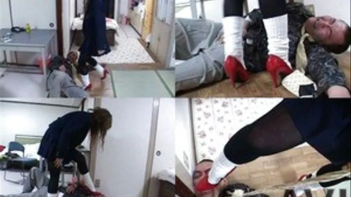 Red stiletto heels are placed inside man's mouth - Part 1 (Faster Download - ))