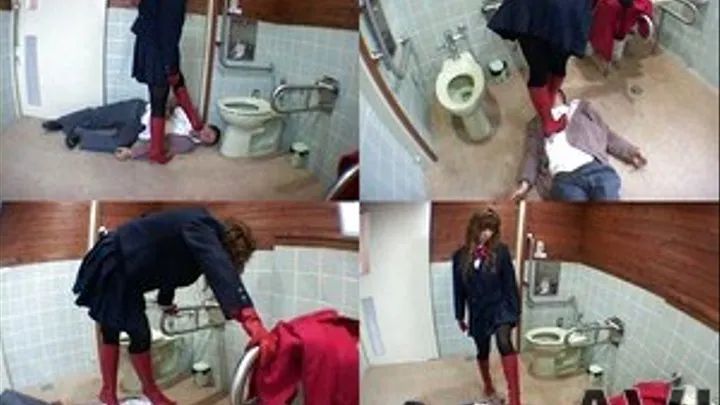 Man is humiliated in public toilet as domina tramples on his body - Part 3 (Faster Download - ))