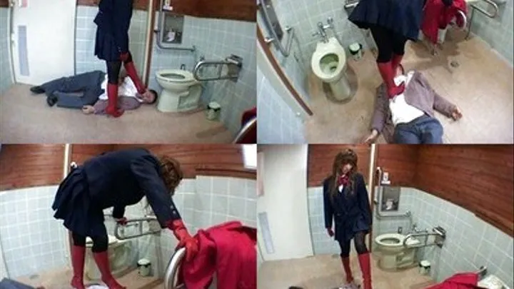 Man is humiliated in public toilet as domina tramples on his body - Part 3 ( - AVI Format)