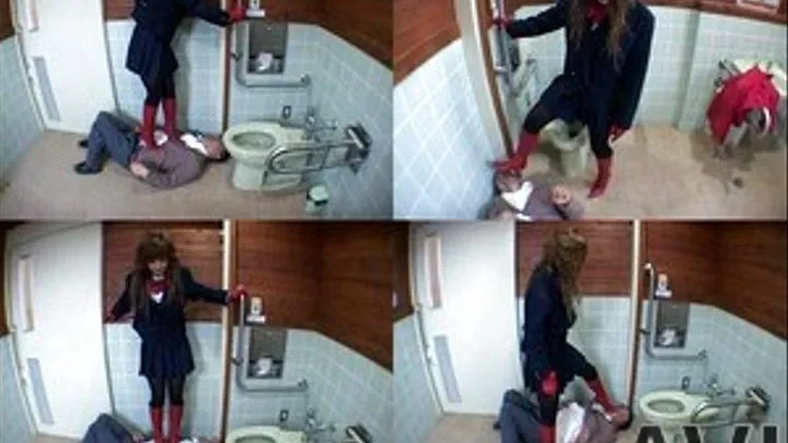 Man is humiliated in public toilet as domina tramples on his body - Part 1 (Faster Download - ))