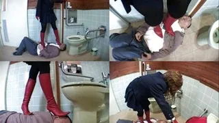 Man is humiliated in public toilet as domina tramples on his body - Full version ( - AVI Format)