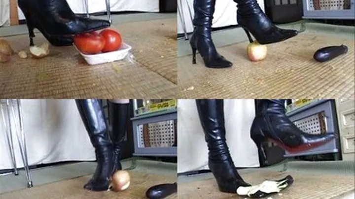 Foods are squeezed and crushed on the floor with heeled boots - Full version ( - AVI Format)