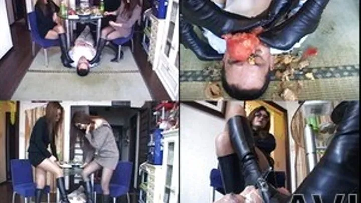 Food is crushed directly on man's face by domme in boots! - Full version (Faster Download - ))