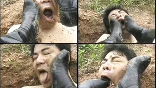 Mud is all over man's face and in his mouth as domina does it - Part 2 ( - AVI Format)
