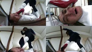 Red stilettos trample and beat man's entire body - Part 2 ( - AVI Format)